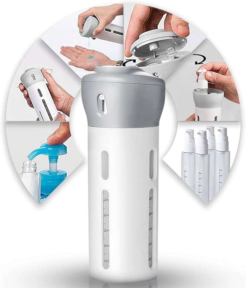 4 - in - 1 Reisespender 40 ml – auslaufsicherer Reisebehälter für Shampoo, Lotion & Pflege - haftig.at