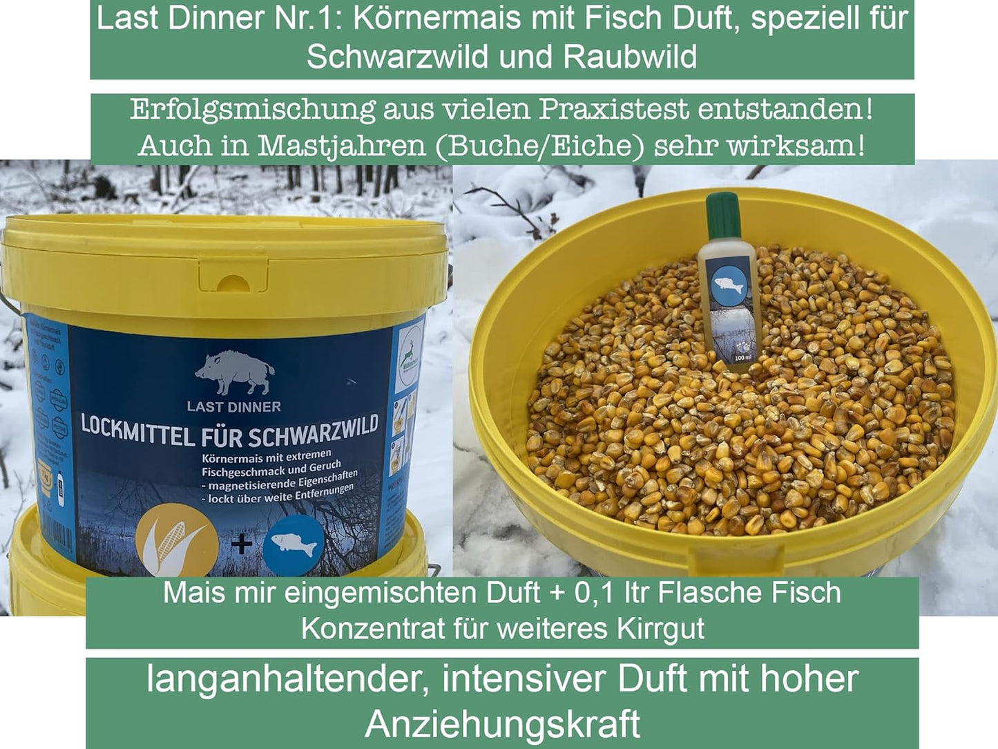 Wildlutscher® Last Dinner 1 Mais mit Fischkonzentrat + 0,1 ltr Flasche Fischduftflüssigkeit