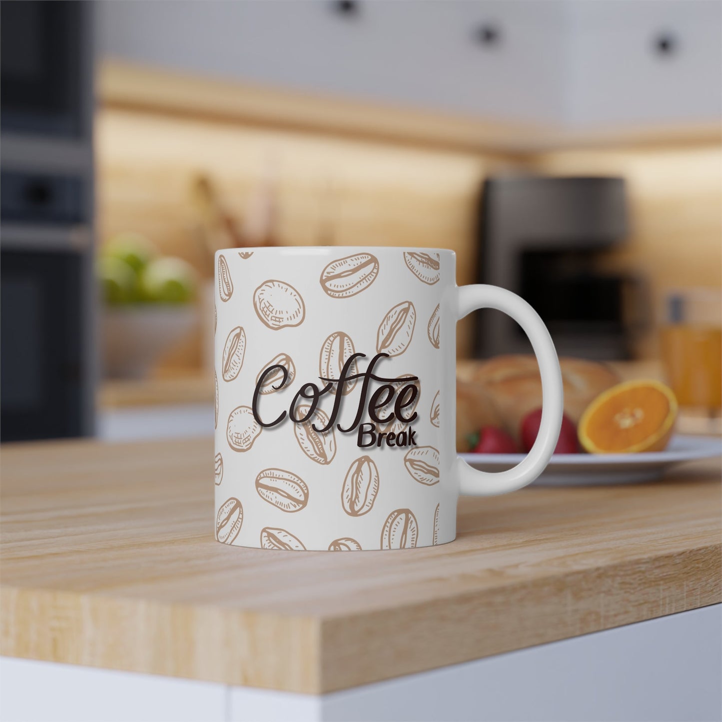Kaffeetasse „Coffee Break“ 325 ml – mit Bohnenmuster, glänzend & spülmaschinenfest - haftig.at