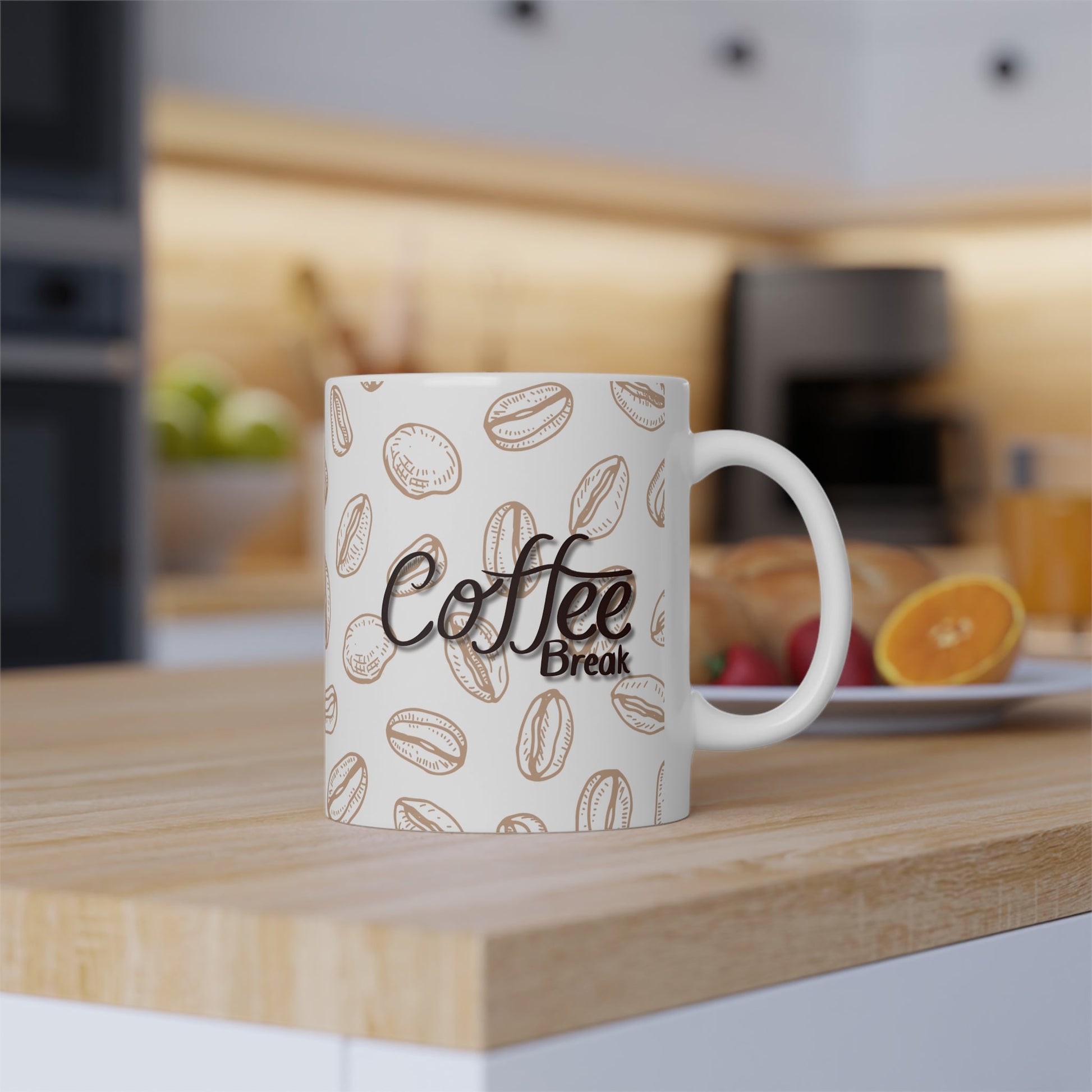 Kaffeetasse „Coffee Break“ 325 ml – mit Bohnenmuster, glänzend & spülmaschinenfest - haftig.at