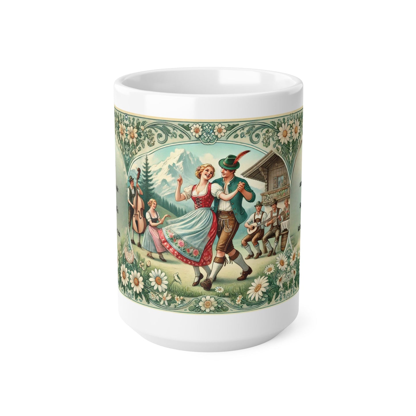 Vintage Tasse mit Almspruch | 445 ml (15oz) Keramiktasse mit Trachtenmotiv | Geschenkstipp - haftig.at