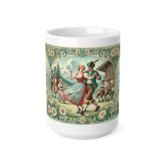 Vintage Tasse mit Almspruch | 445 ml (15oz) Keramiktasse mit Trachtenmotiv | Geschenkstipp - haftig.at