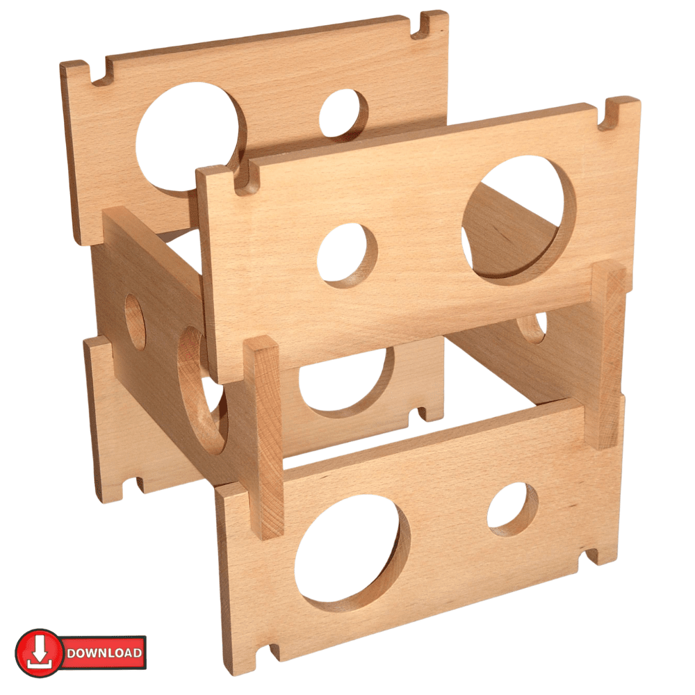 Weinturm Bauanleitung (PDF) – steckbares DIY Weinregal aus Holz mit 1:1 Bauplan - haftig.at